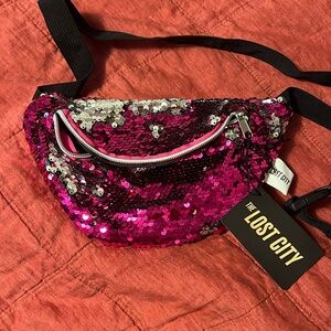 SEQUIN PINK SILVER  FANNY PACK BELT BAG POUCH UNISEX NWT